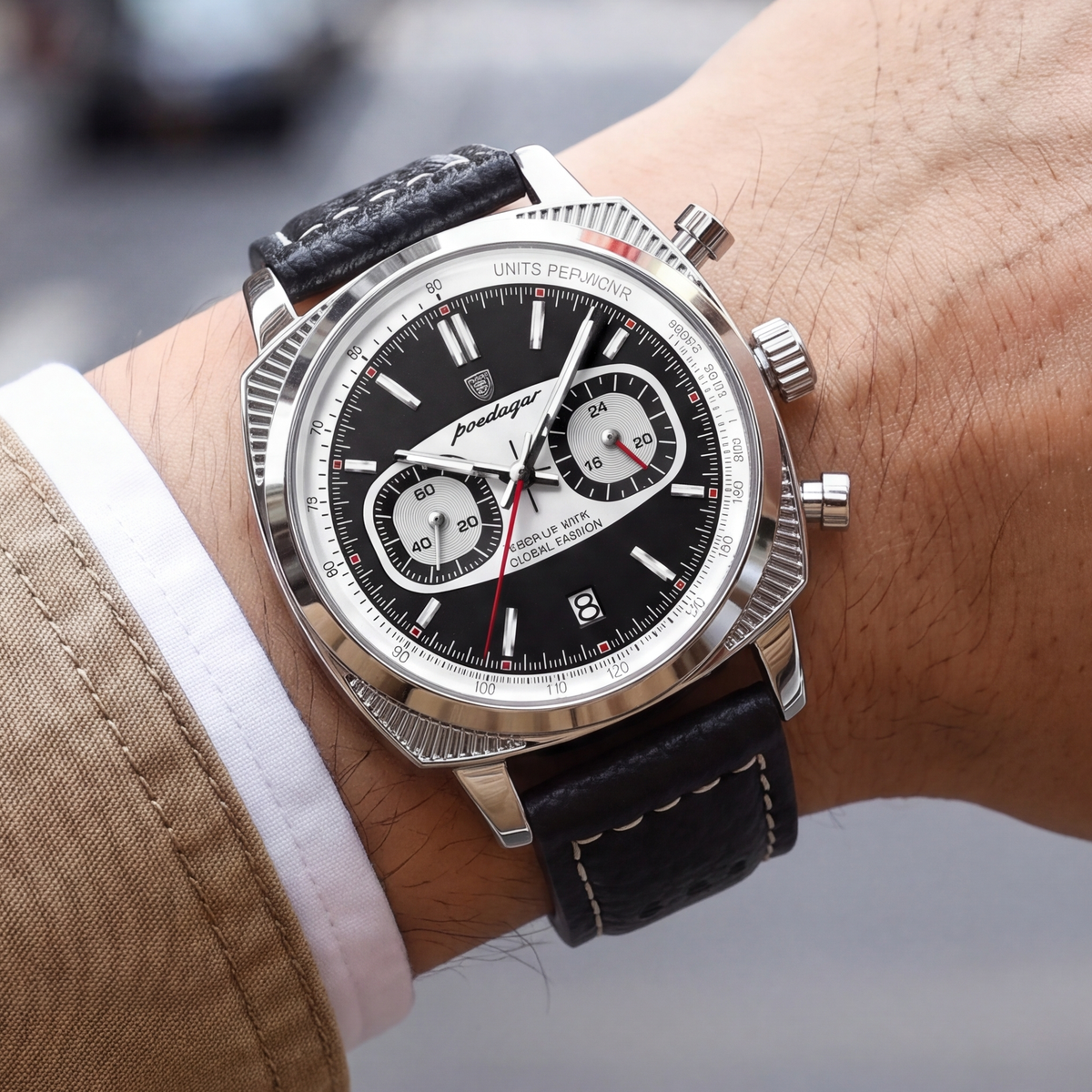 Henley Steel Chrono Watch Black — on model