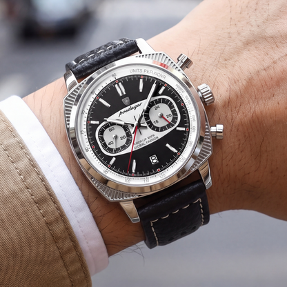 Henley Steel Chrono Watch Black — on model