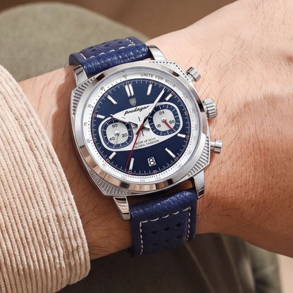 Henley Steel Chrono Watch Blue — on model
