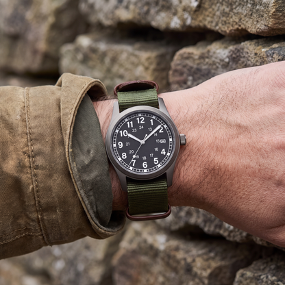 Josie-Field-Watch Black Olive — on model