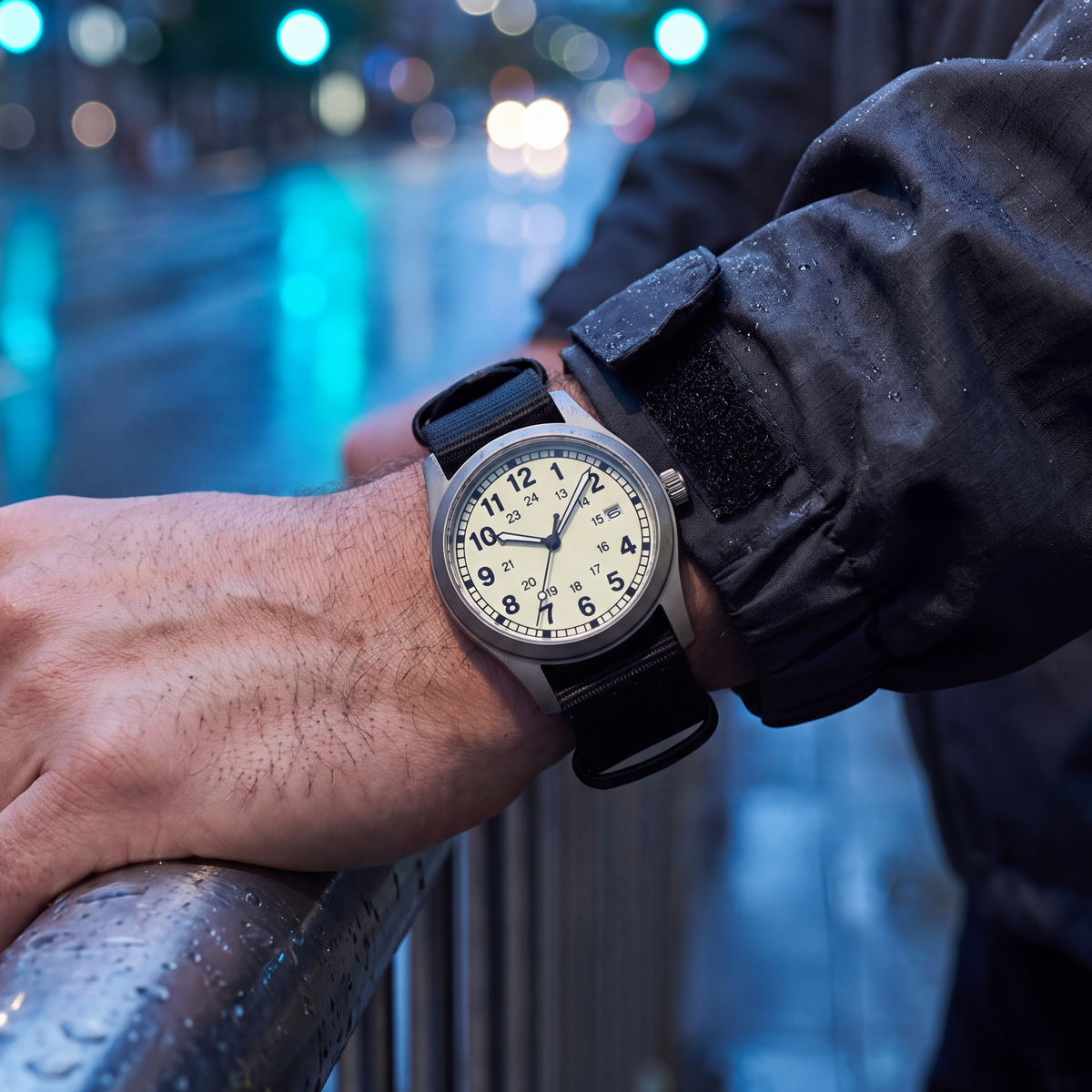 Josie-Field-Watch Luminous Black — on model