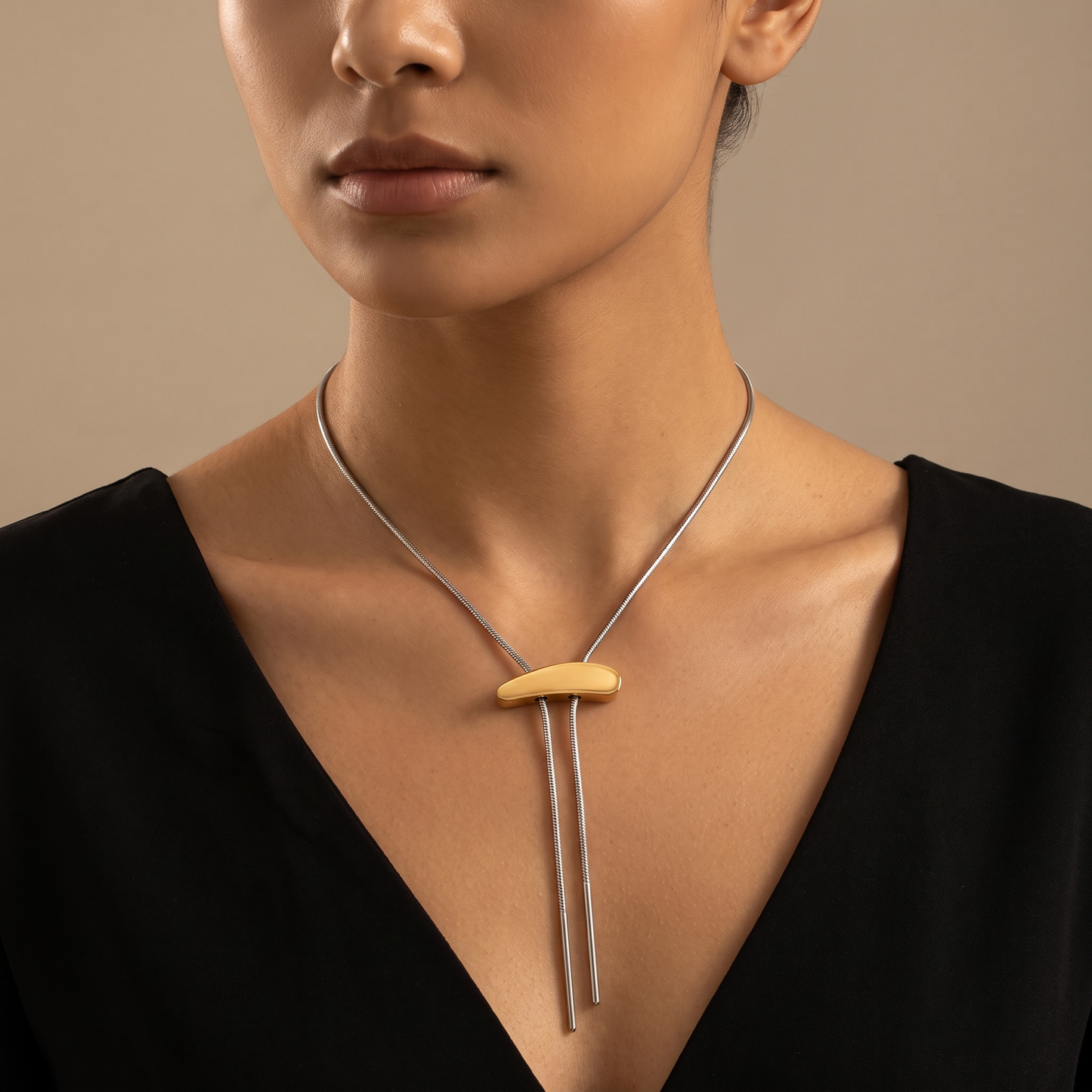 Kai-Two-Tone-Slide-Necklace Two Tone — on model
