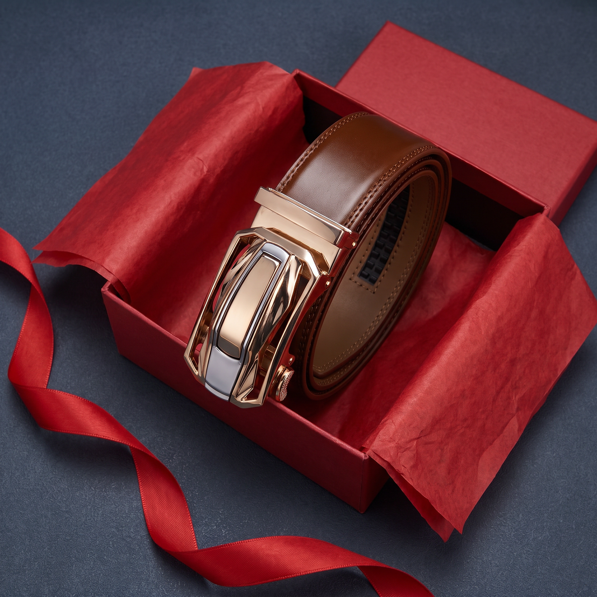 Kendall Leather Auto-Lock Belt Brown — studio