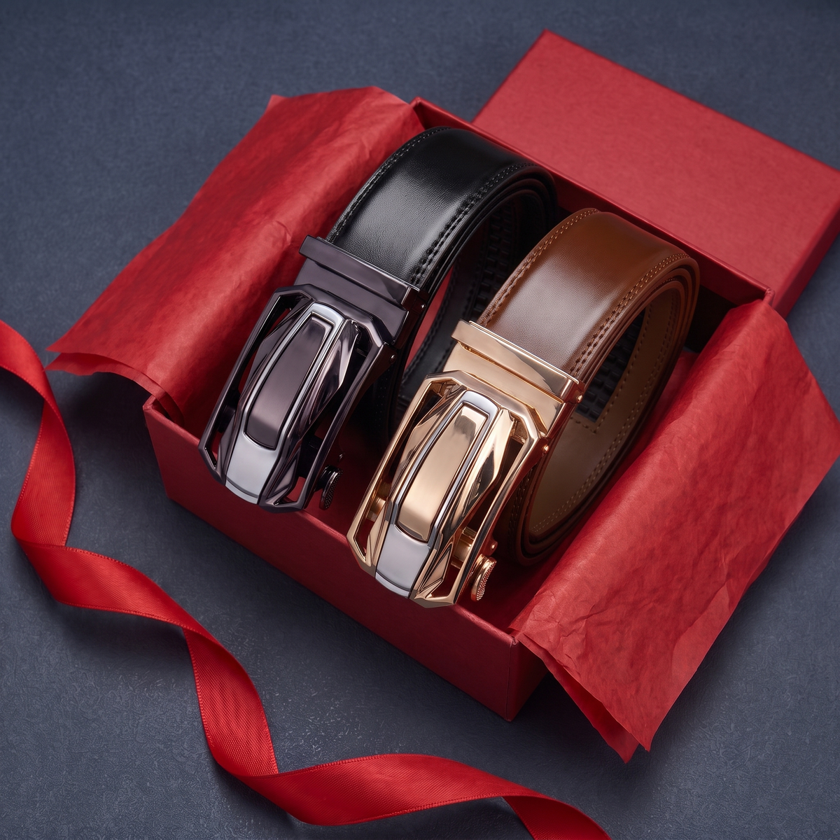 Kendall Leather Auto-Lock Belt Set — studio