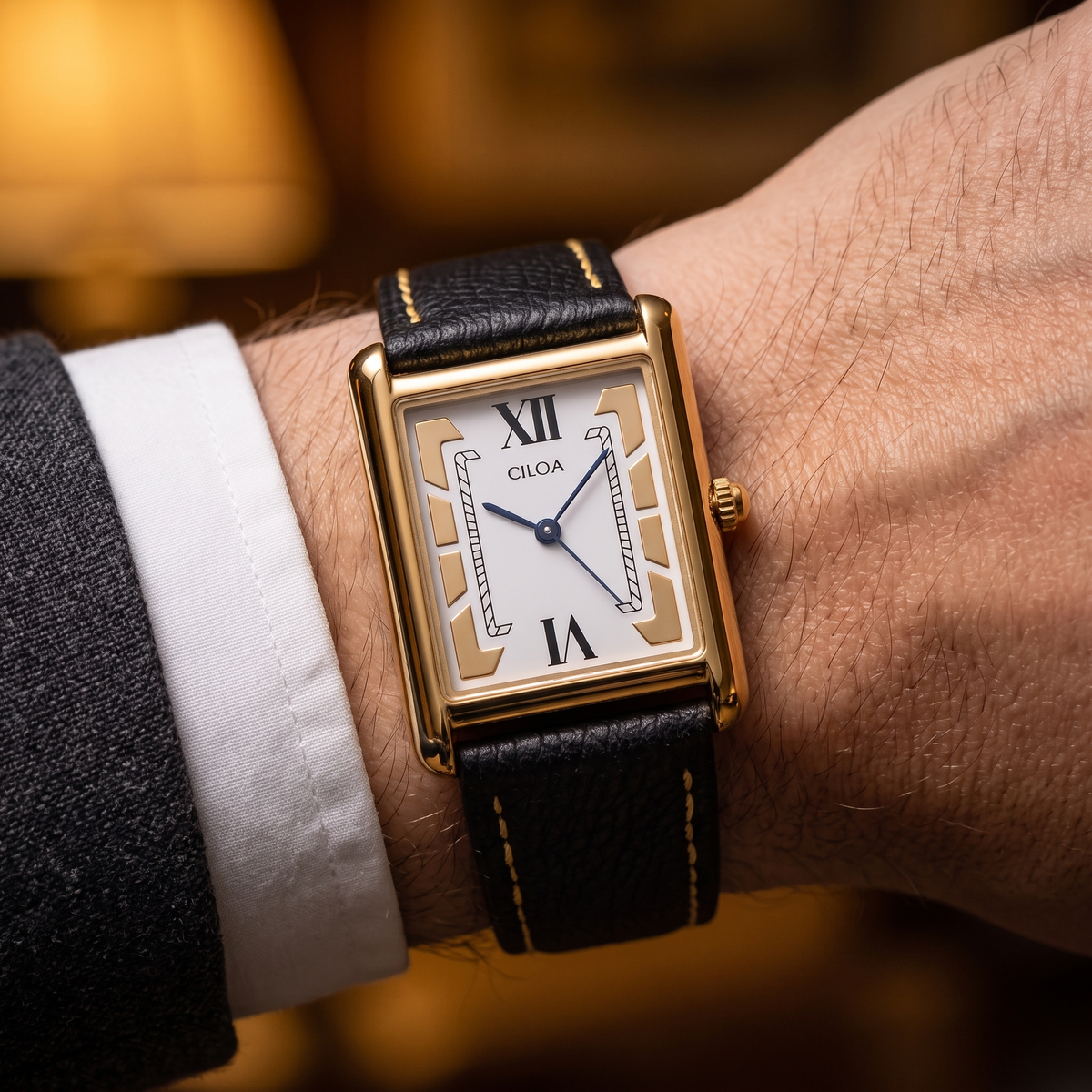 Royal Gold Face Watch Black — on model