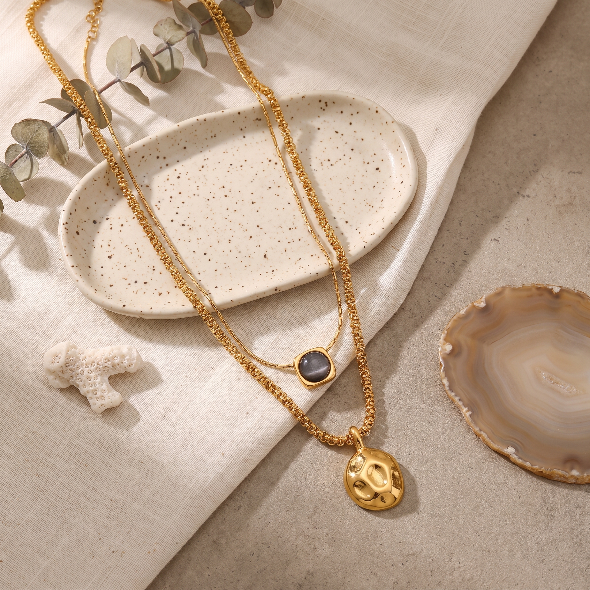 Liora-Layered-Stone-Necklace Gold — flatlay 1