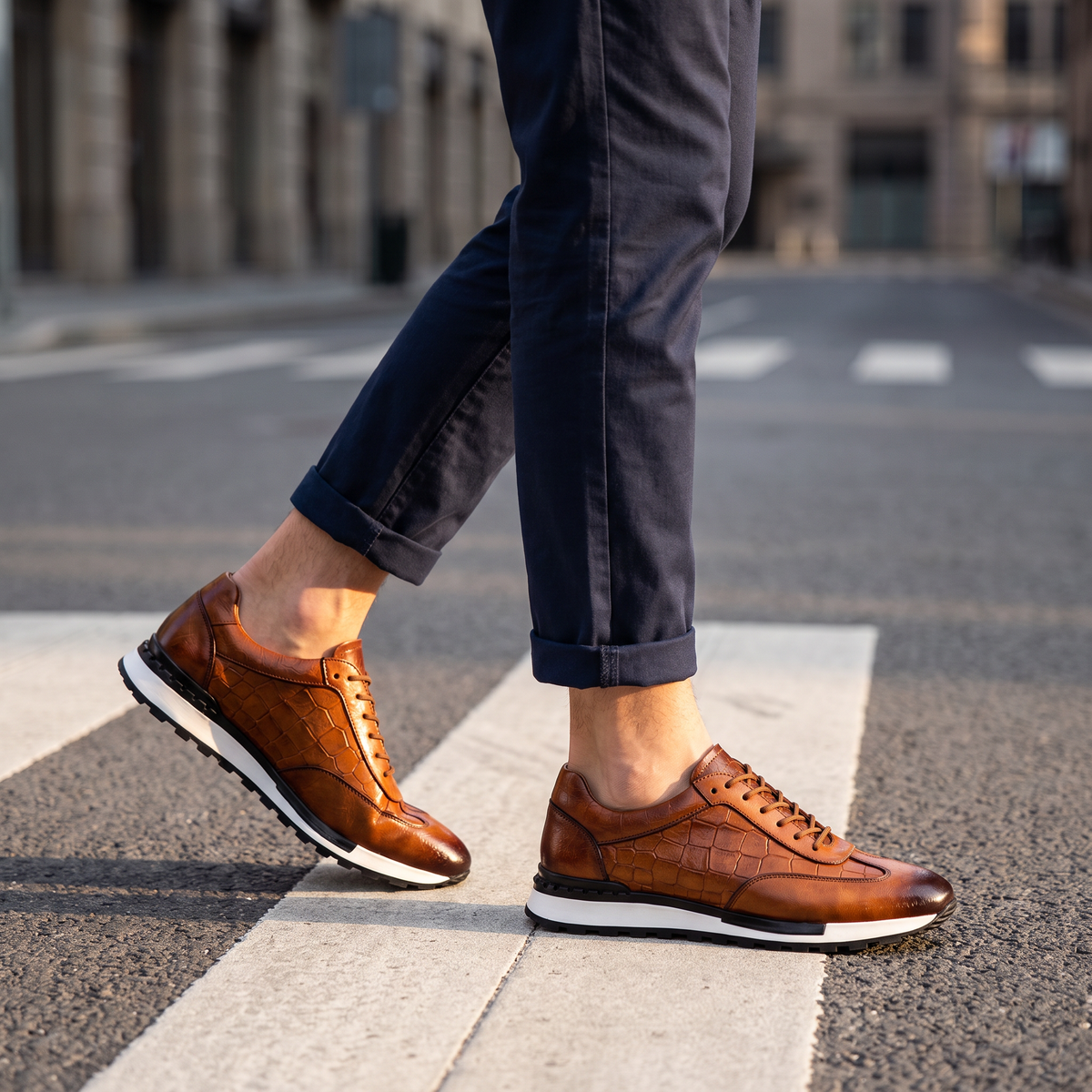 Luca Leather Sneakers Brown — on model