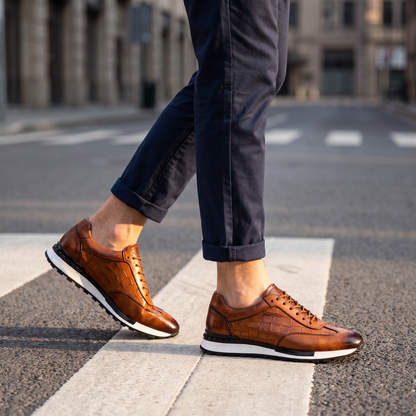 Luca Leather Sneakers Brown — on model