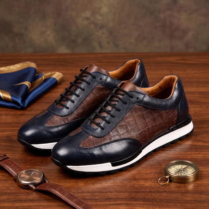 Luca Leather Sneakers Navy Brown — flatlay 1