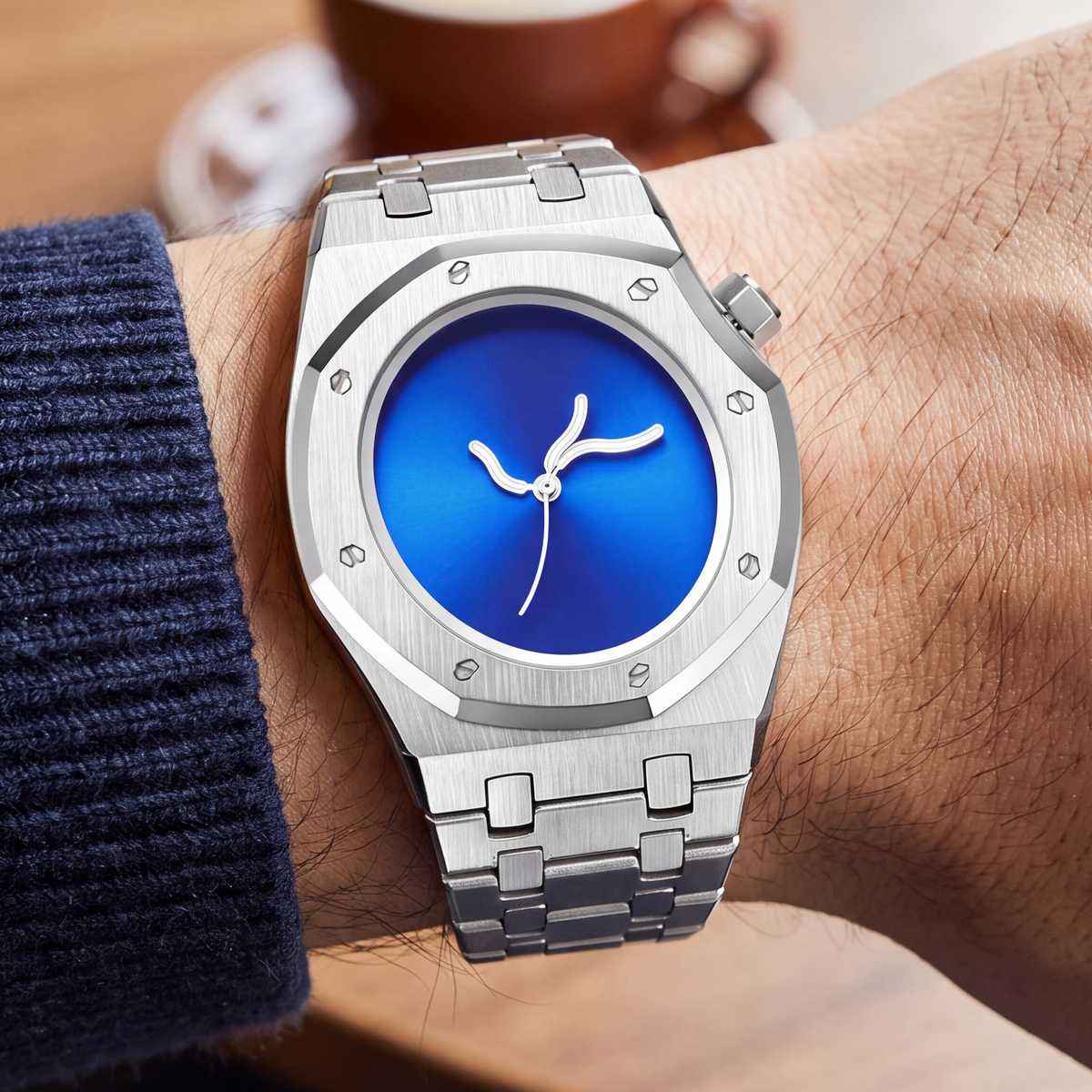 Lucid Steel Watch Blue — on model