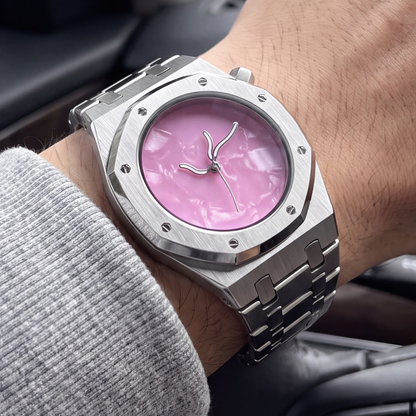 Lucid Steel Watch Pink — on model