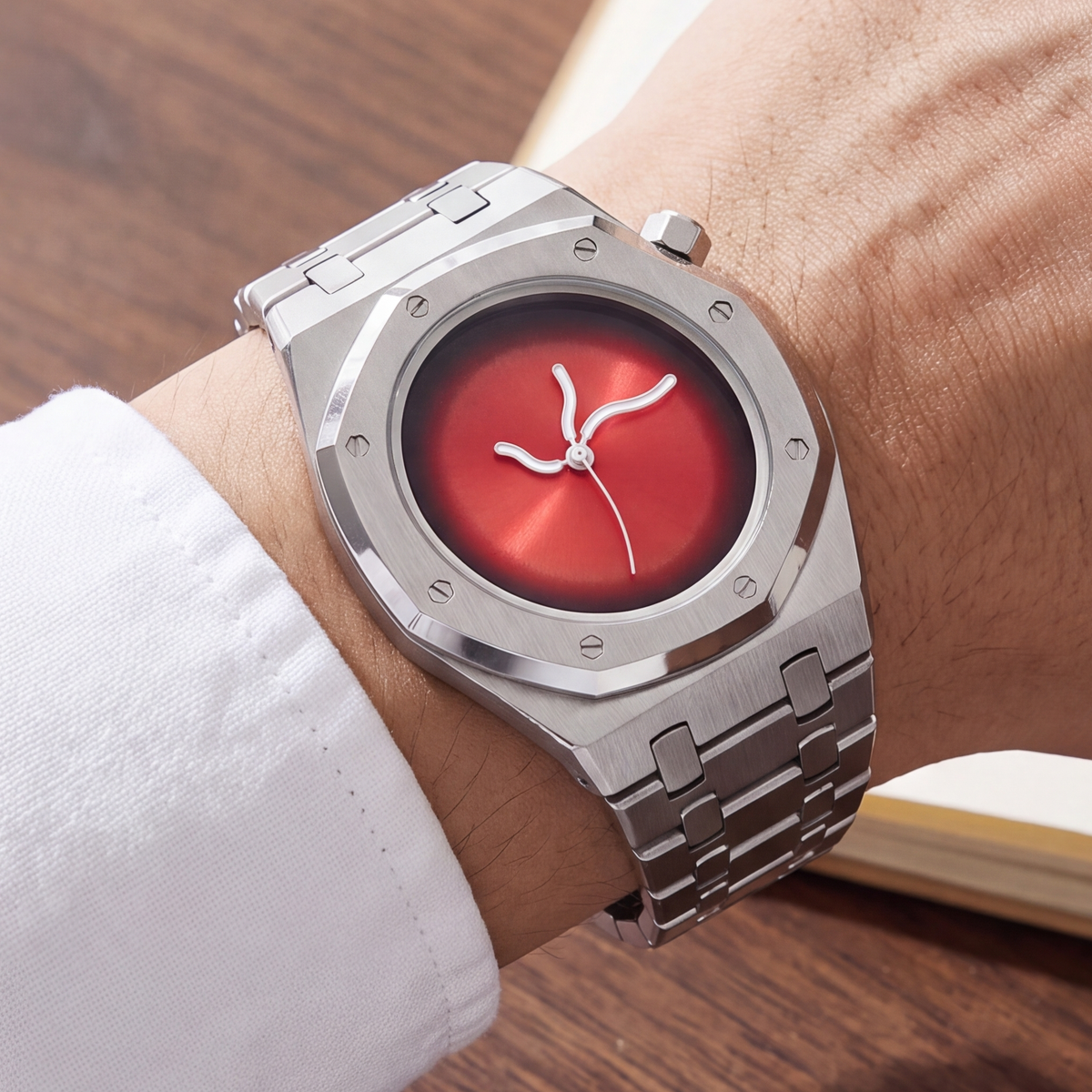 Lucid Steel Watch Red — on model