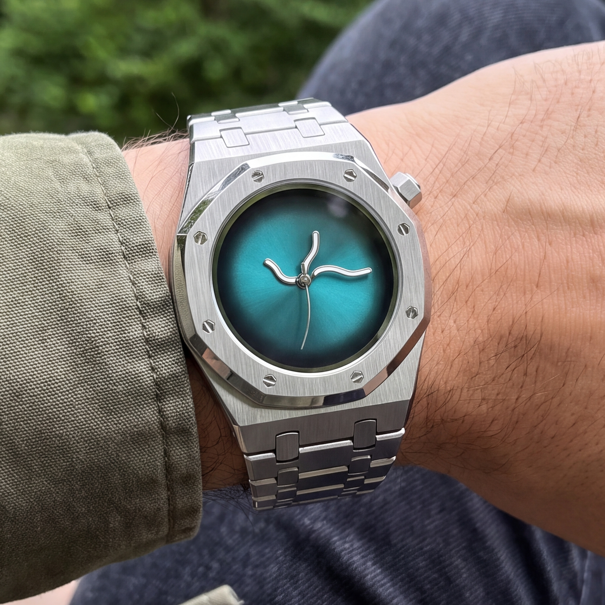 Lucid Steel Watch Teal — on model