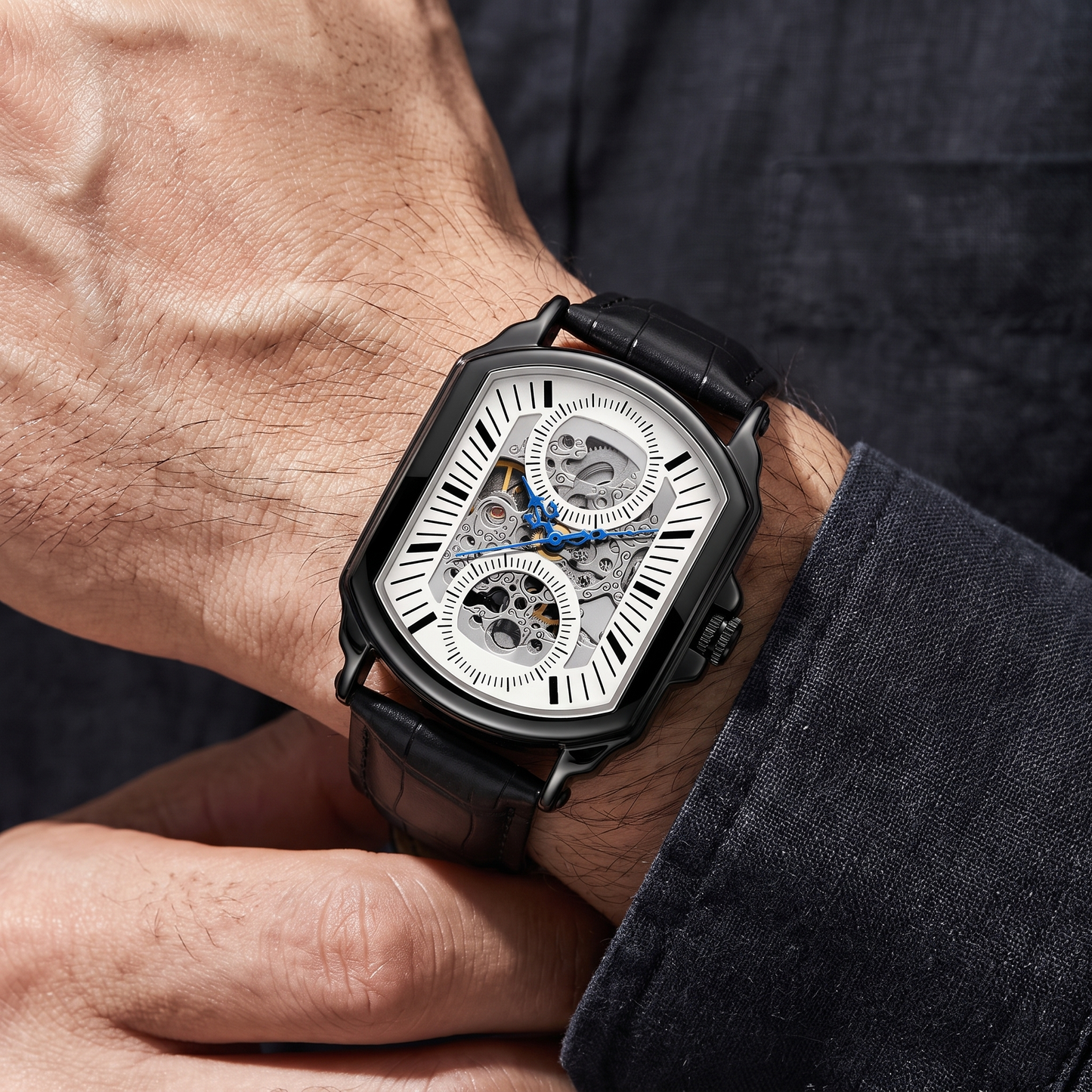 Ludlow-Skeleton-Watch Black Ivory — on model