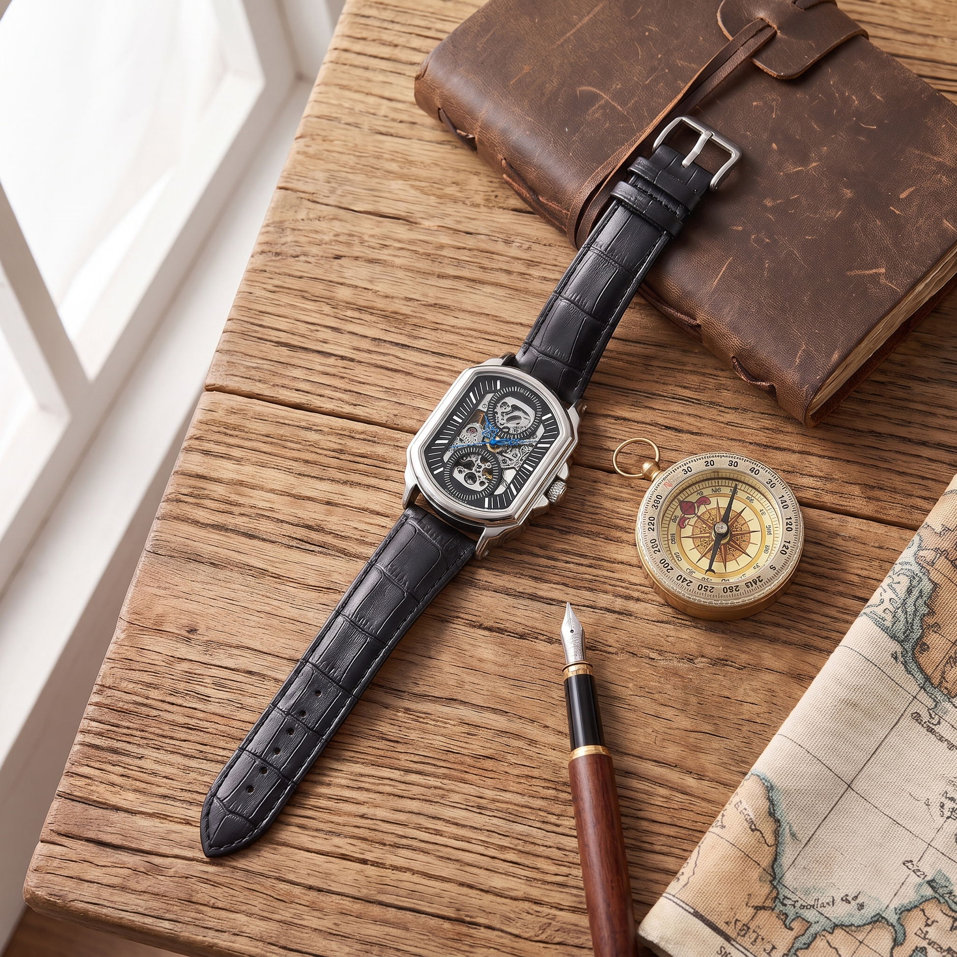 Ludlow Skeleton Watch Silver Black — flatlay 2