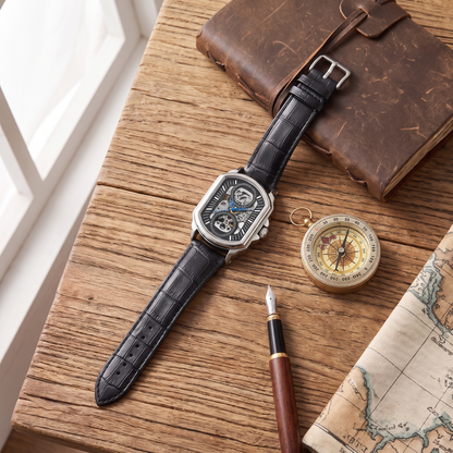 Ludlow Skeleton Watch Silver Black — flatlay 2