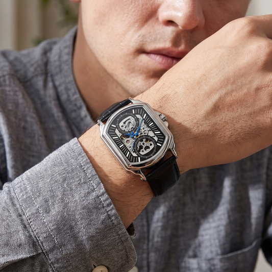 Ludlow Skeleton Watch Silver Black — on model