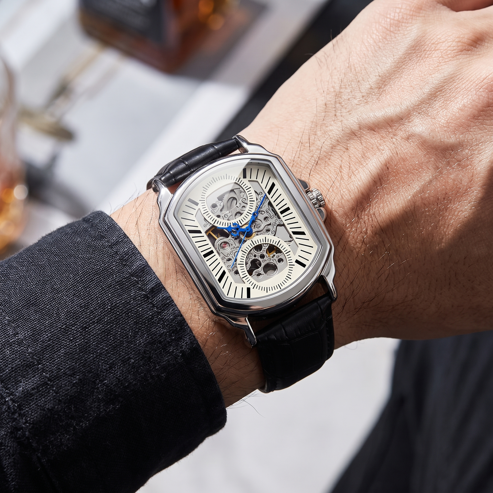 Ludlow Skeleton Watch Silver Ivory — on model