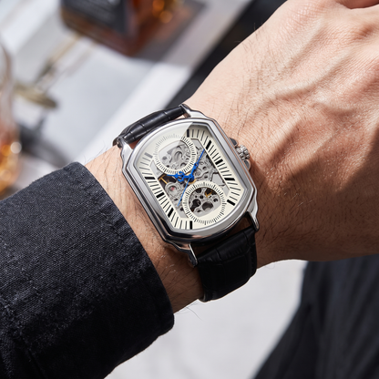 Ludlow Skeleton Watch Silver Ivory — on model