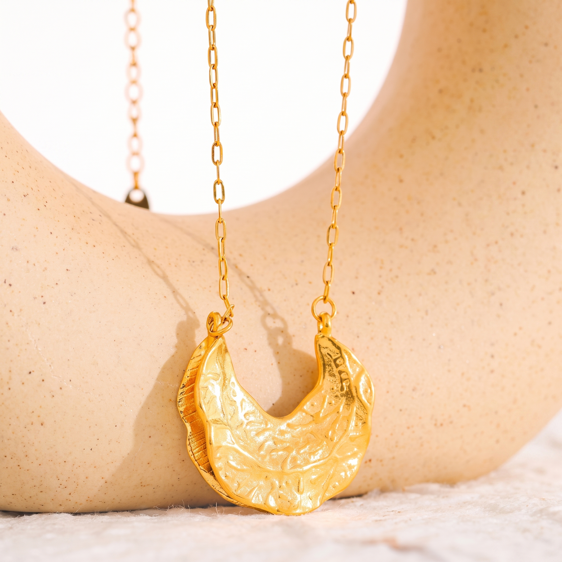 Luna gold crescent moon pendant necklace styled