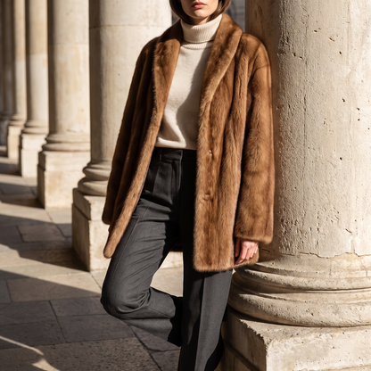 Lyon Faux Fur Coat — on model