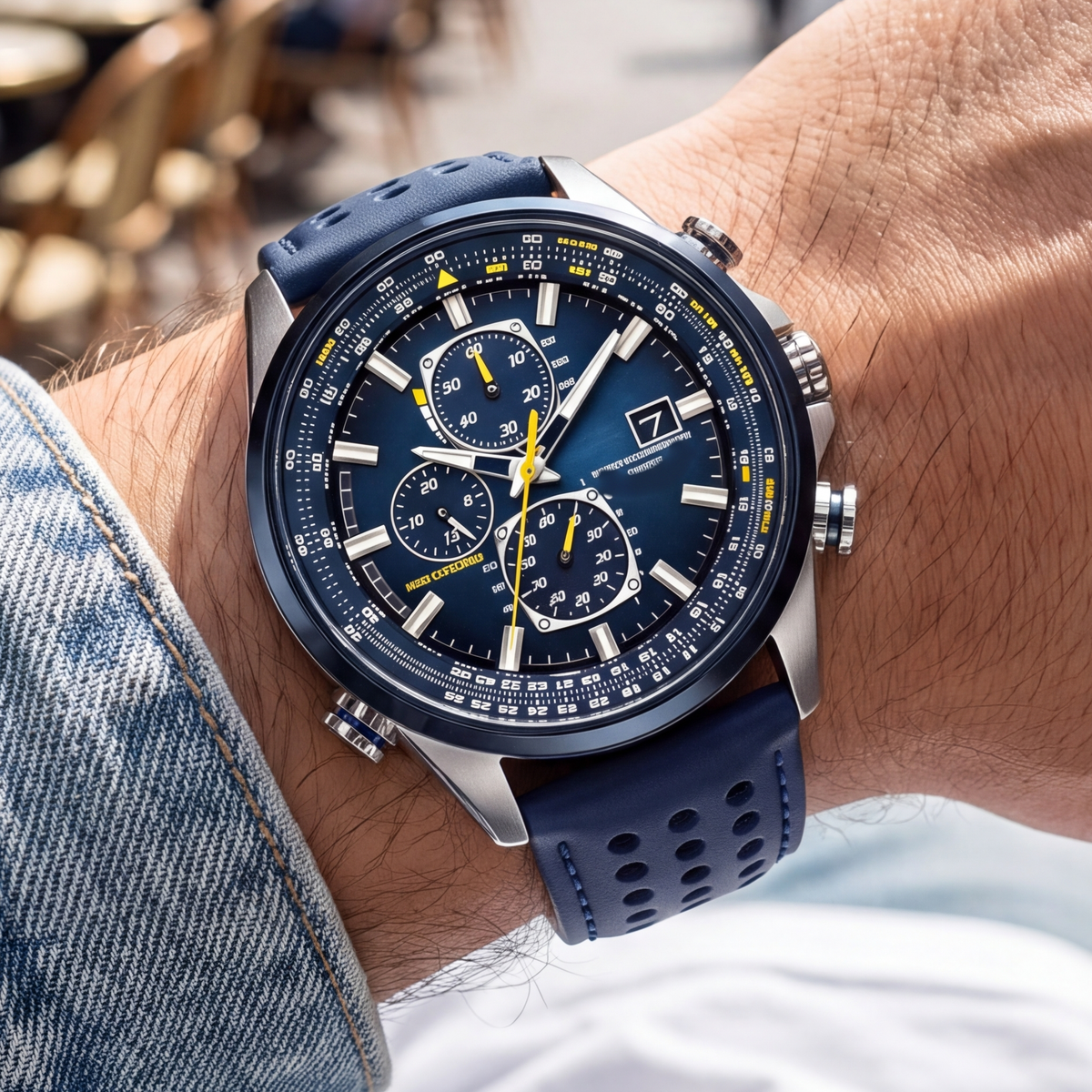 Maverick Steel Watch Blue — on model