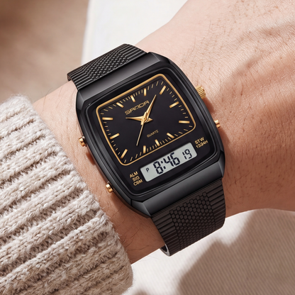 Metro Digital Watch Black Gold — on model
