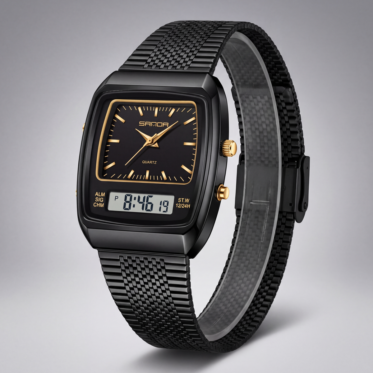 Metro Digital Watch Black Gold — studio 1