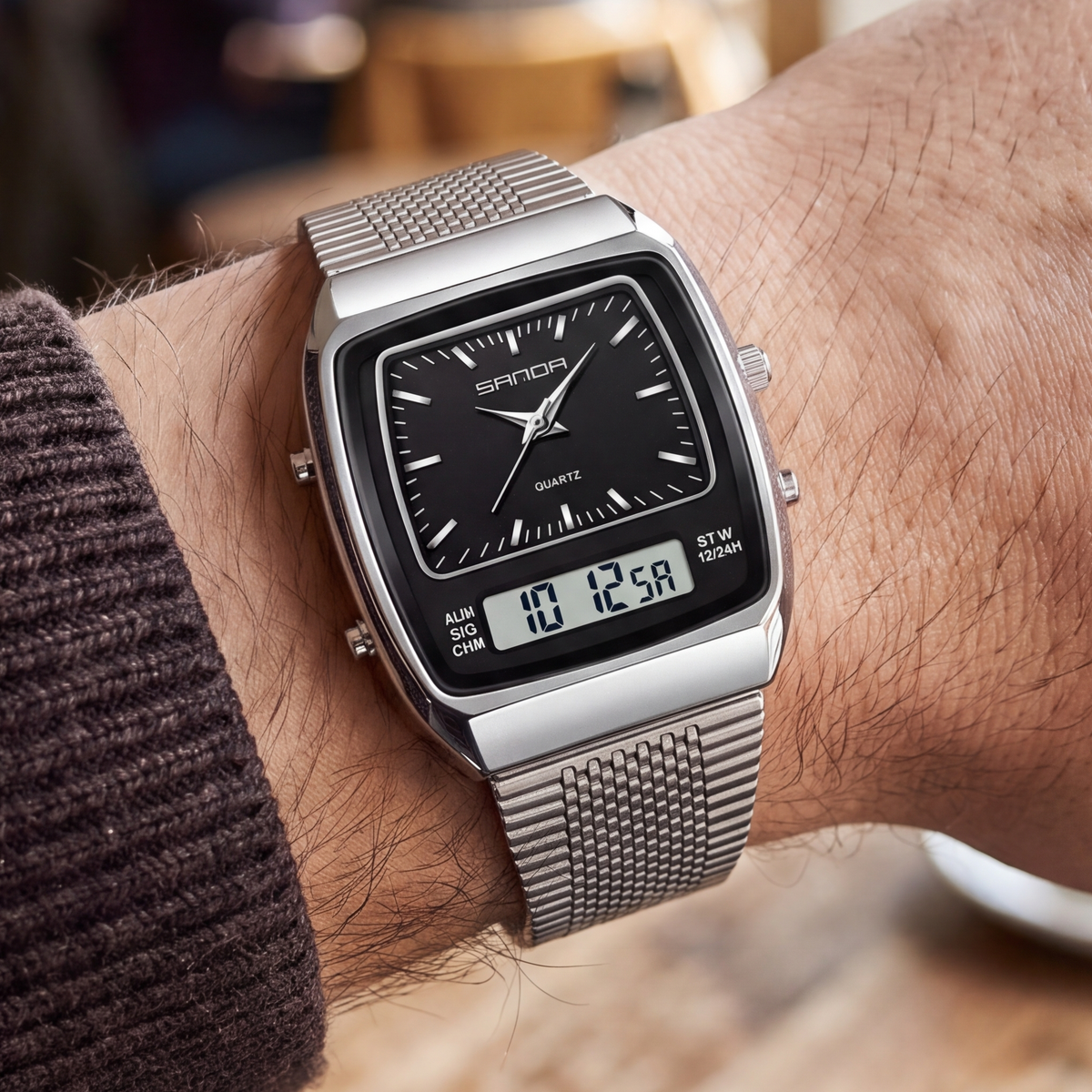 Metro Digital Watch Black Silver — on model