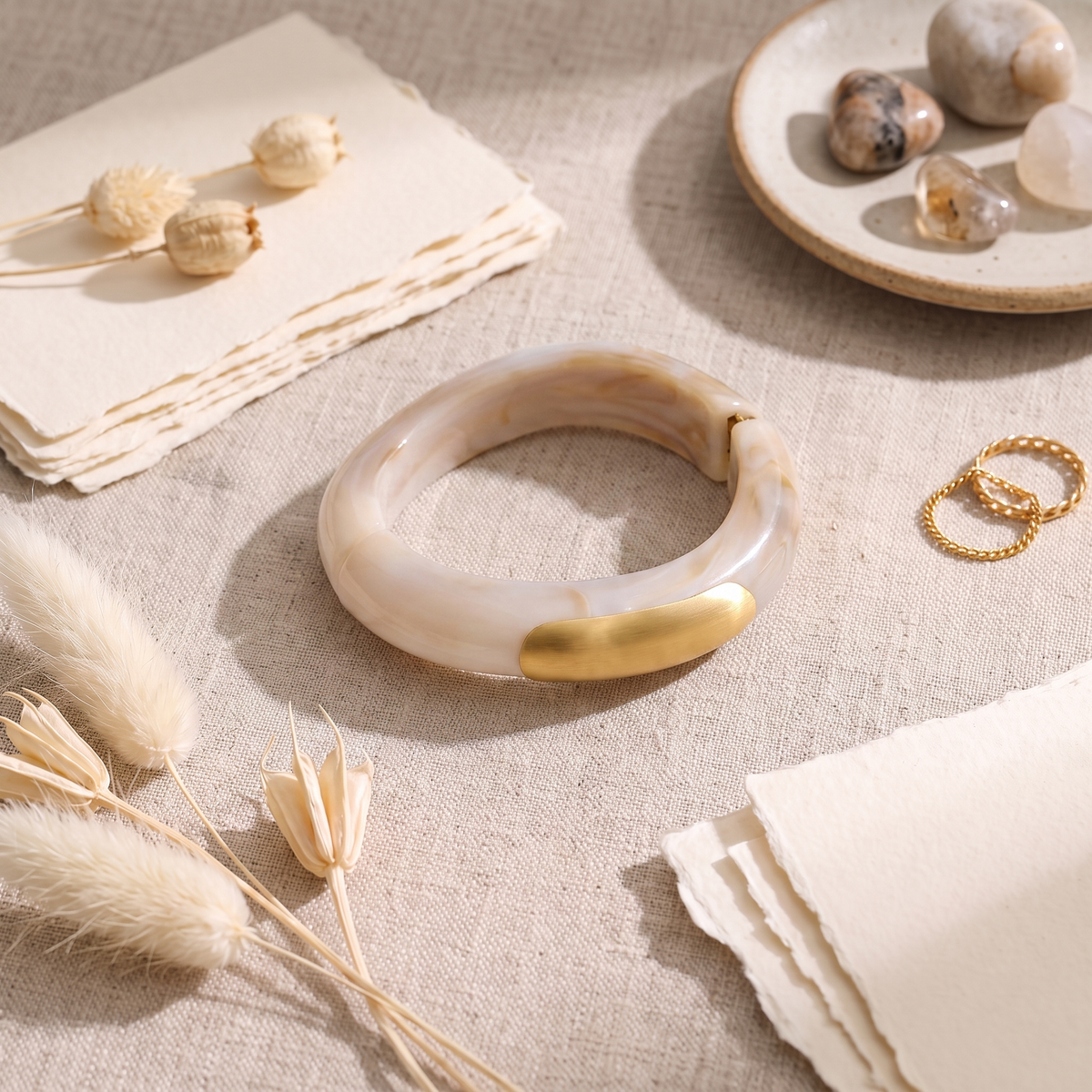 Milan Marbled Resin Bangle — Ivory Marble