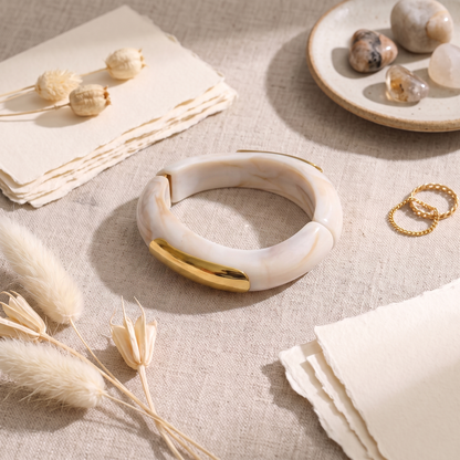 Milan Marbled Resin Bangle — Blush Pearl