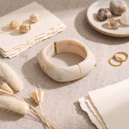 Milan Marbled Resin Bangle — Bone Ivory
