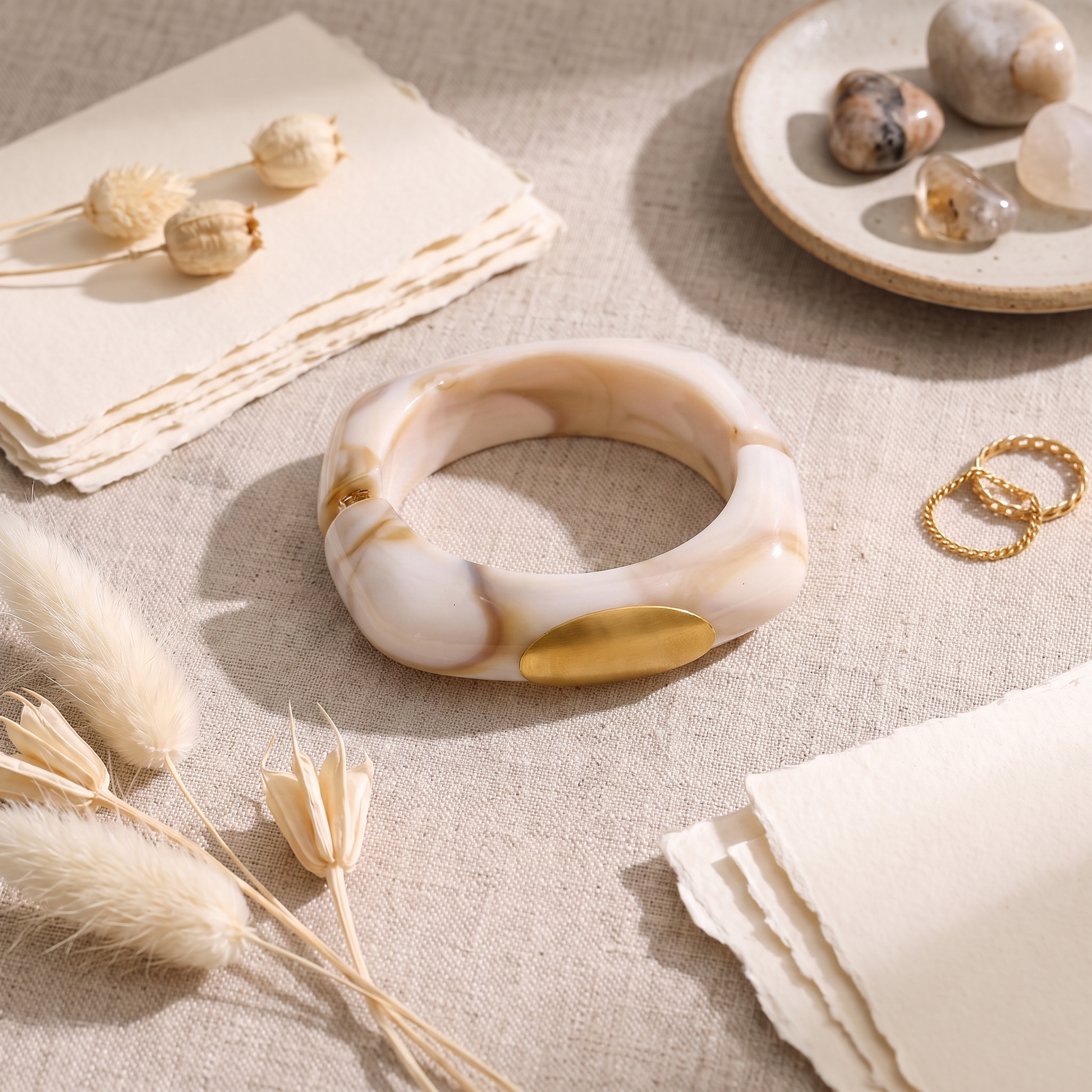 Milan Marbled Resin Bangle — Caramel Marble