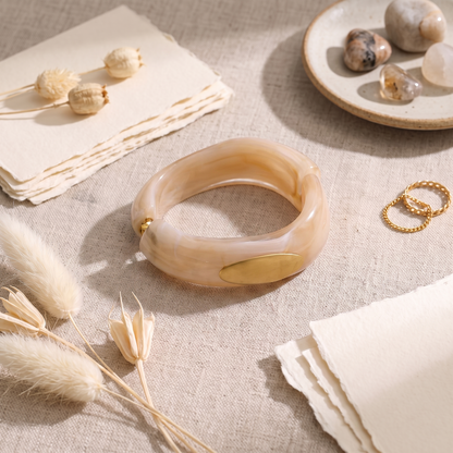 Milan Marbled Resin Bangle — Honey Amber