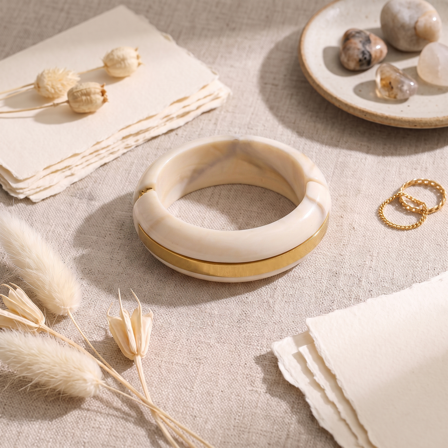 Milan Marbled Resin Bangle — Oat Marble