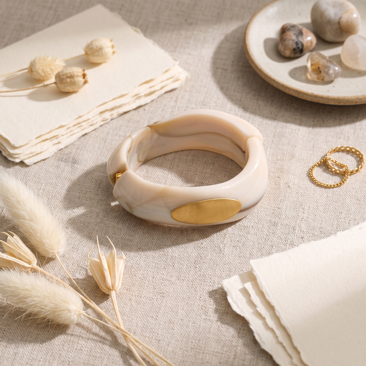Milan Marbled Resin Bangle — Sand Marble