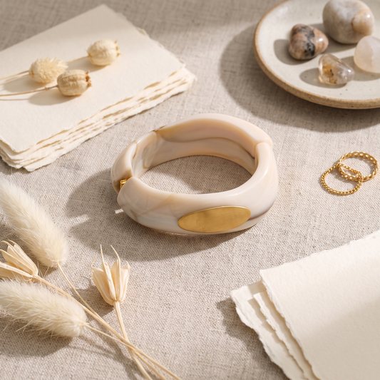 Milan Marbled Resin Bangle — Sand Marble