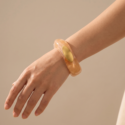 Milan Marbled Resin Bangle - Honey Amber model