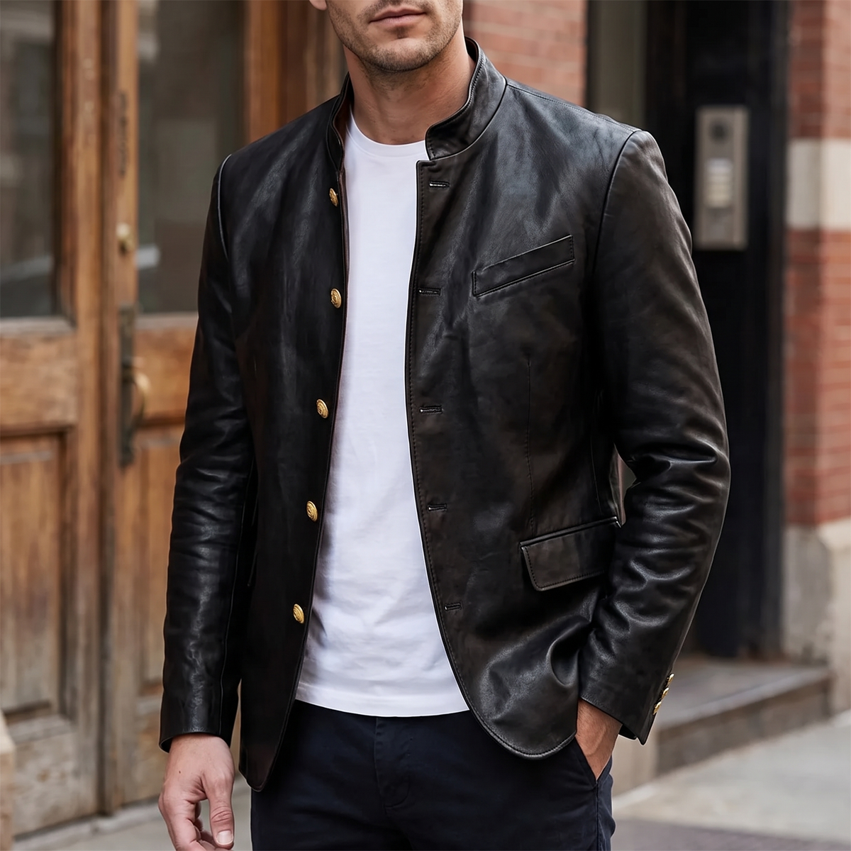 Sterling Faux Leather Blazer in Black, on model