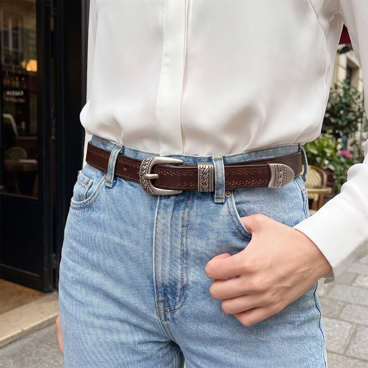 Lorena Slim Leather Belt