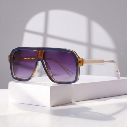 Monte Retro Aviator Sunglasses Navy Purple — studio