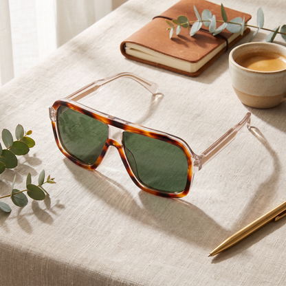 Monte Retro Aviator Sunglasses Tortoise Green — flatlay 1