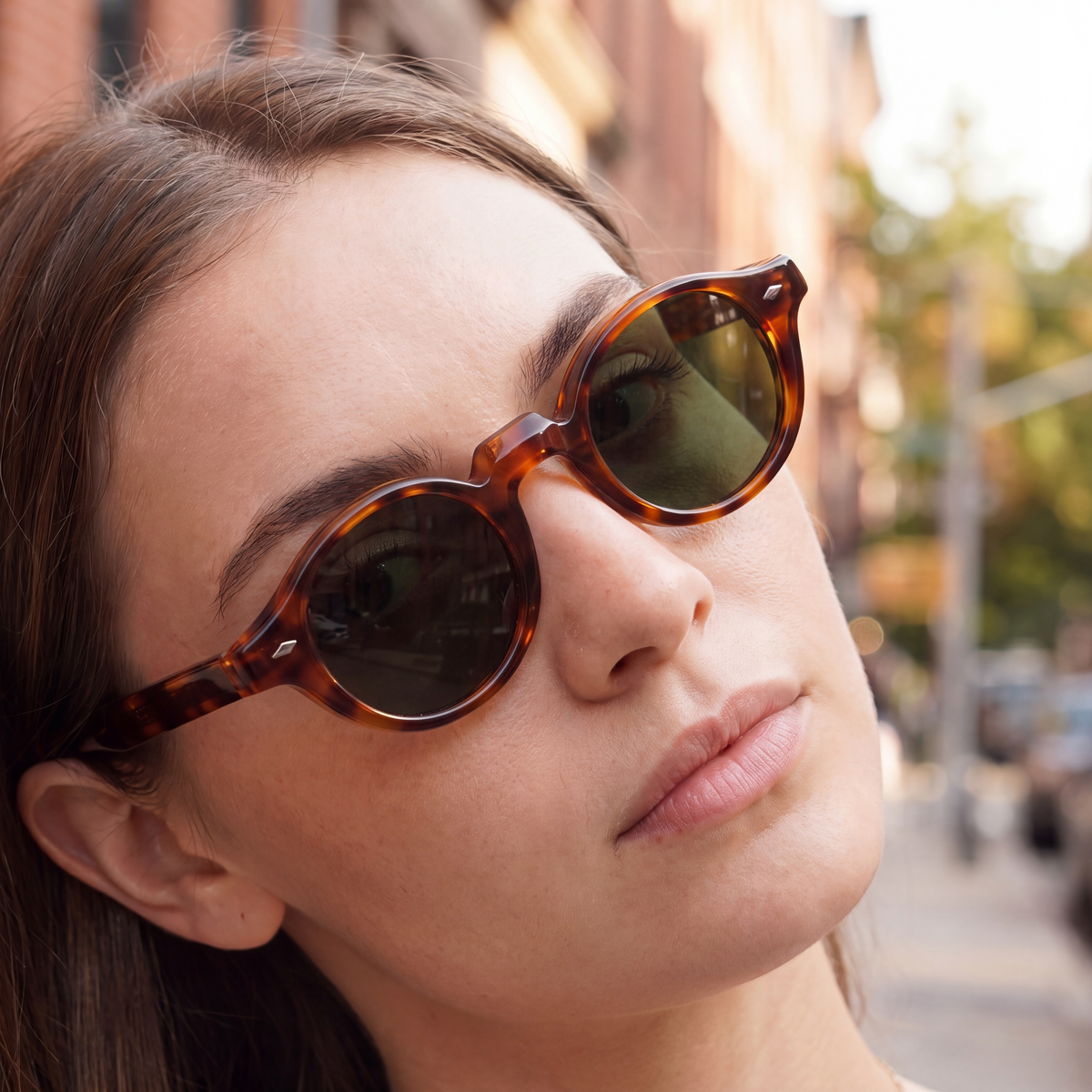 Morrison Round Sunglasses in Tortoise, worn