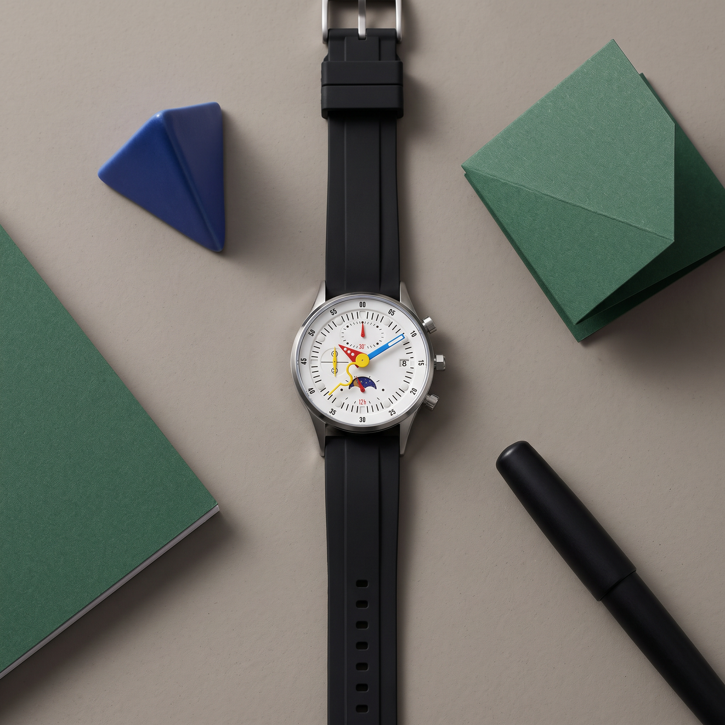 Orbit-Moonphase-Chrono-Watch White — flatlay 1