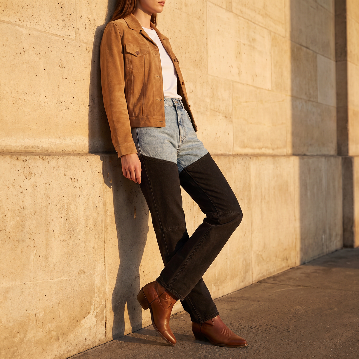 Ottavia Two-Tone Chap Jeans — on model