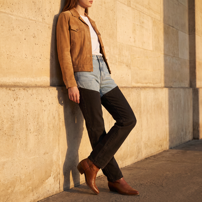Ottavia Two-Tone Chap Jeans — on model