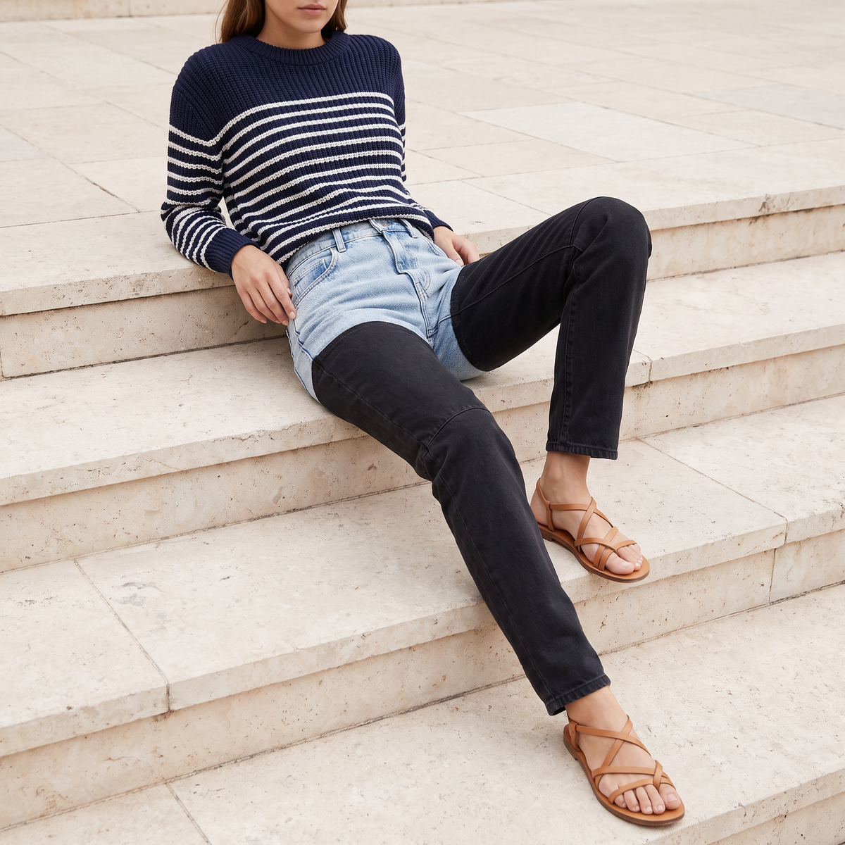 Ottavia Two-Tone Chap Jeans — on model