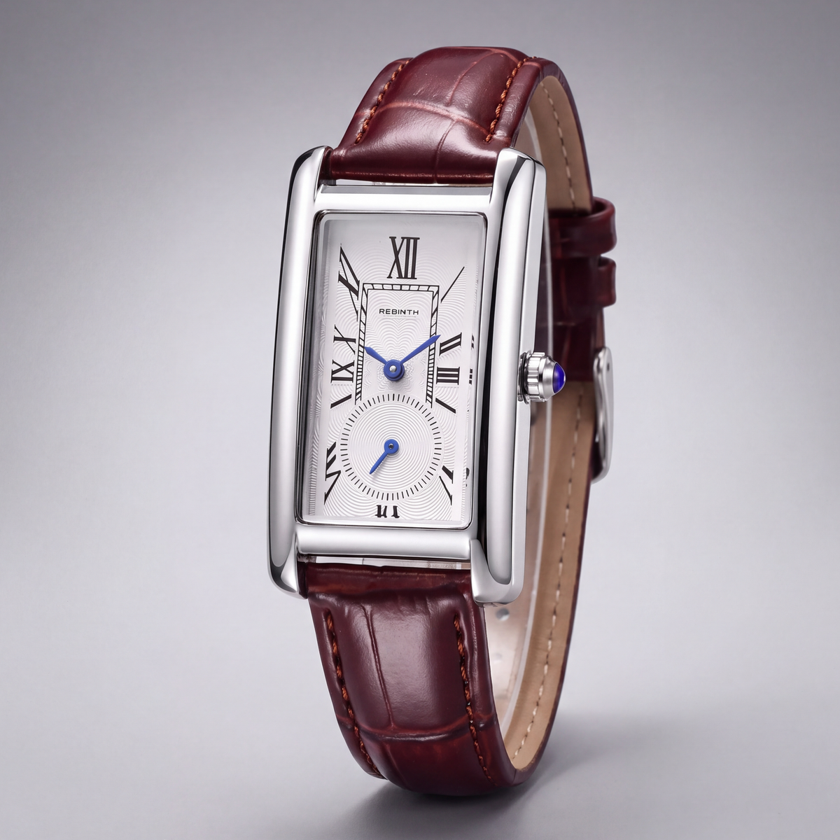 Marlow Rectangular Leather Watch — Brown / Silver