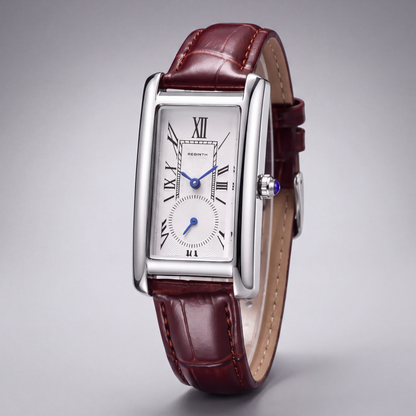 Marlow Rectangular Leather Watch — Brown / Silver