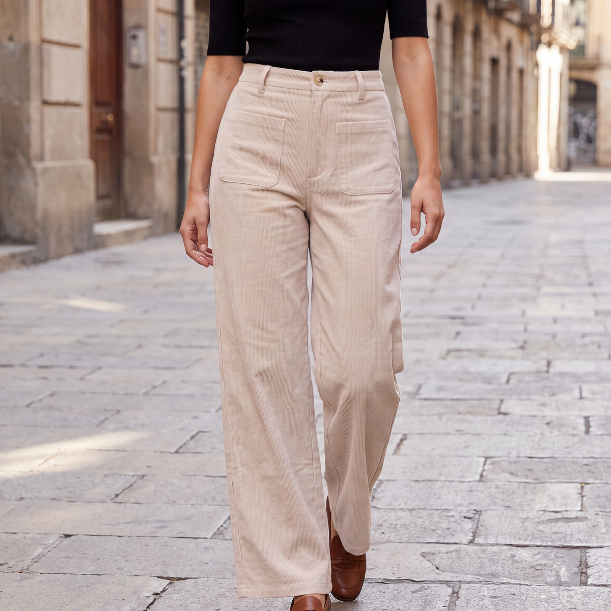 Paige Wide-Leg Pants Ivory — on model